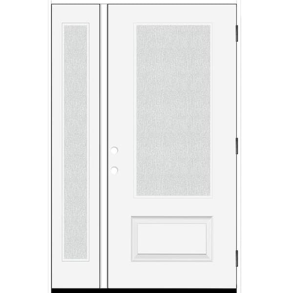 Steves & Sons Legacy 53 in. W x 80 in. 3/4 Lite Rain Glass RHOS Primed Unfinished Fiberglass Prehung Front Door with 14 in. SL