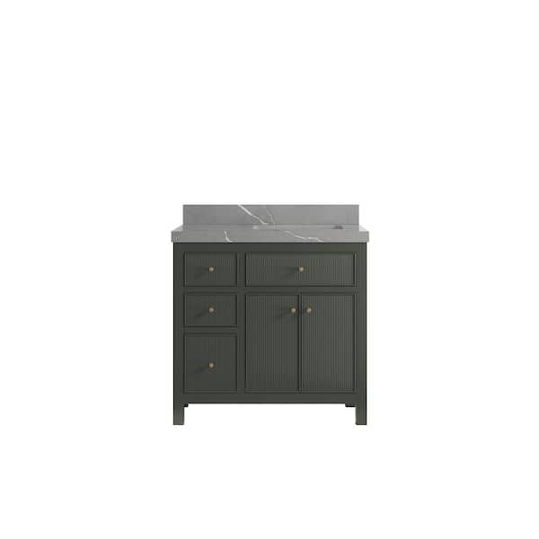 Willow Collections Sonoma 36 in. W x 22 in. D x 36 in. H Right Offset Sink Bath Vanity in Pewter Green with 2 in. Piatra Quartz Top