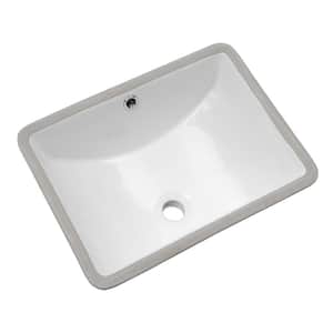 18 in. Undermount Ceramic Rectangle Bathroom Sink in White