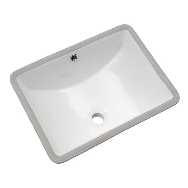 Magic Home 18 in. Undermount Ceramic Rectangle Bathroom Sink in White