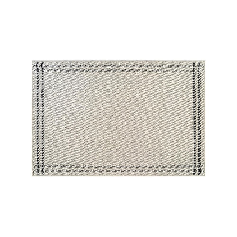 Beverly Rug Haven 2 ft. x 3 ft. Bone Border Striped Washable Easy Jute ...