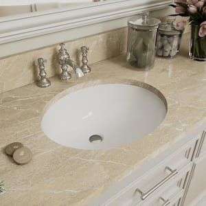Symmetry 18.31 in. Oval Undermount Bathroom Sink in White with Overflow Drain