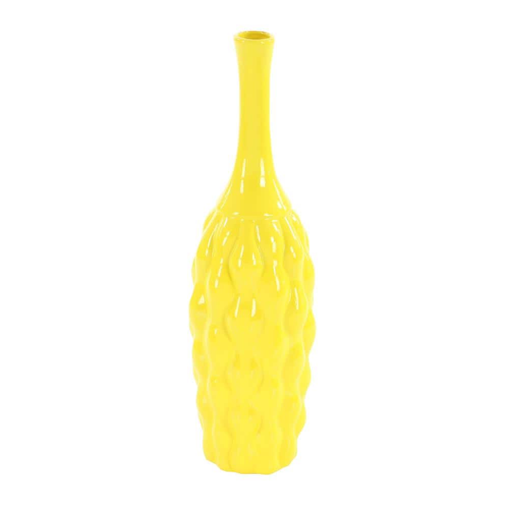 Coastal Charm 18" Trumpet Ceramic Vase Trio in Yellow, Orange, and Green