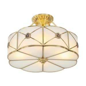 18 in. 4-Light Classical Style Gold Semi-Flush Mount Ceiling Light with Glass Lampshade