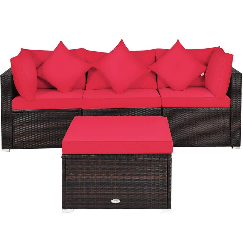 FORCLOVER 4Pieces Rattan Wicker Patio Conversation Sets Ottoman Garden