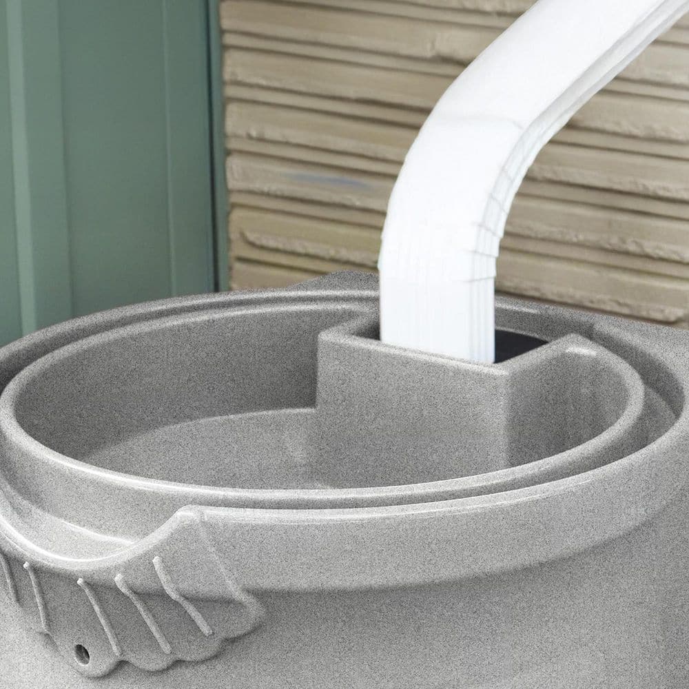 Light Granite 50 Gallon Plastic Rain Barrel with Planter