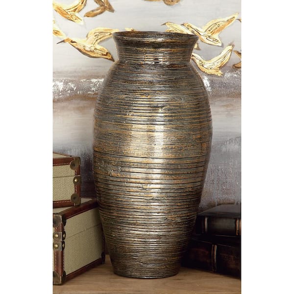 Litton Lane 20 in. Brown Textured Bamboo Wood Decorative Vase with Lacquer