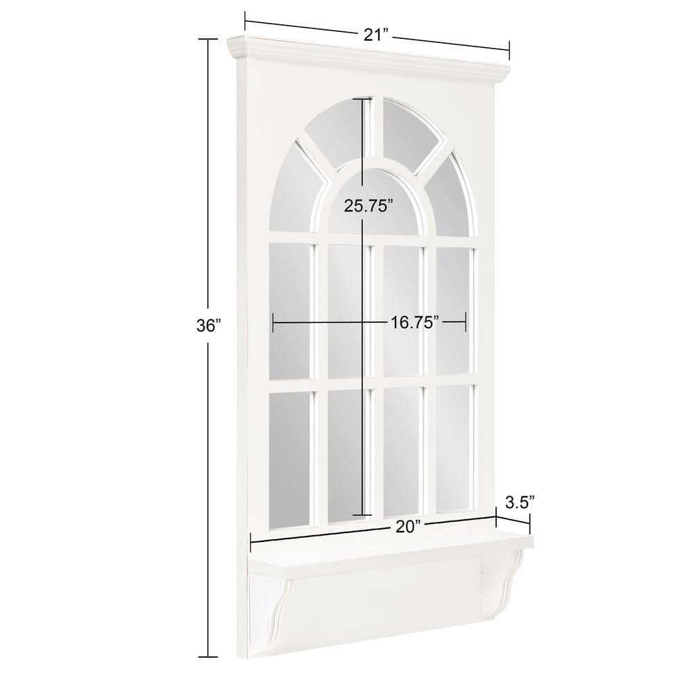 Coastal White Arched Wall Mirror with Vintage Shelf, 21x36