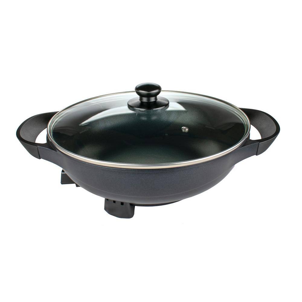 Brentwood 13-Inch Black Non-Stick Electric Wok Skillet with Glass Lid