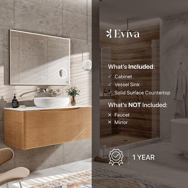 Eviva Leah 32 in. W Solid Wood Single Sink Floating Bath Vanity in Medium Oak with White Solid Surface Top