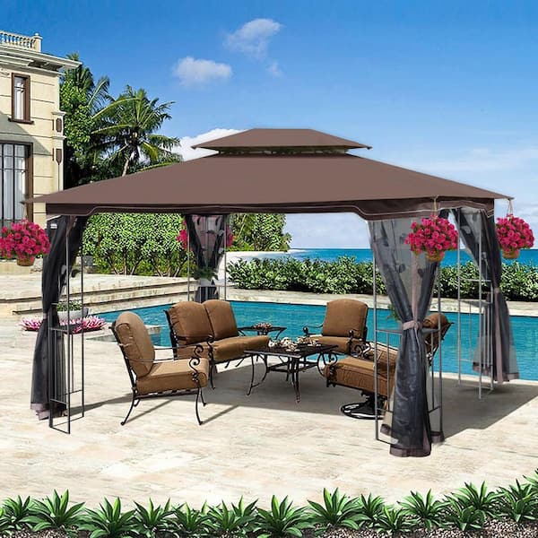 Unbranded 13 ft. x 10 ft. Outdoor Patio Gazebo Canopy Tent with Ventilated Double Roof and Mosquito Net for Lawn, Garden, Backyard