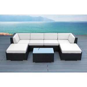 Ohana Black 7-Piece Wicker Patio Seating Set with Sunbrella Natural Cushions