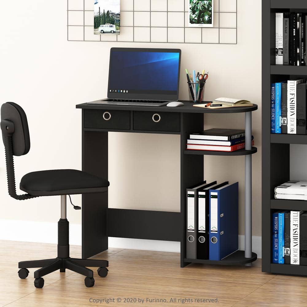 Modern Dark Wood Rectangular Computer Desk with Dual Drawers