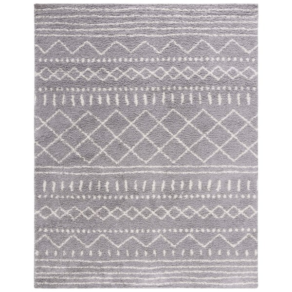 SAFAVIEH Arizona Shag Gray/Ivory 11 ft. x 15 ft. Geometric Lodge Area Rug