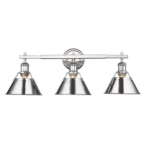 Golden Lighting Orwell 3-Light Chrome with Chrome Shade Bath Vanity Light
