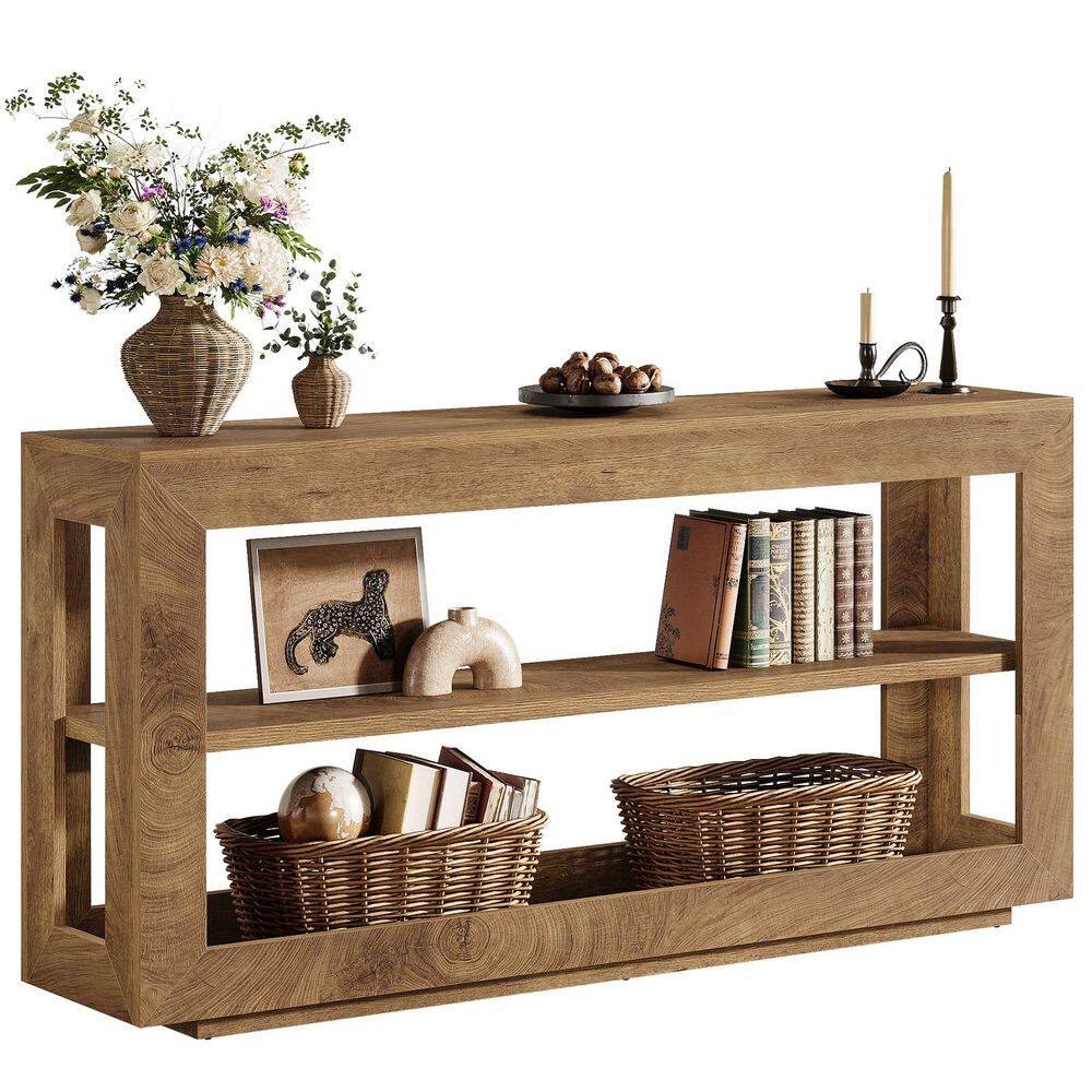 Turrella 63 in. Brown Rectangle Wood Console Table with 3-Tier for Storage, Farmhouse Entryway Table price history on PriceWatchPro