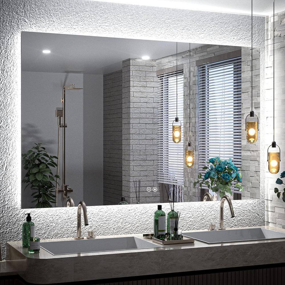 48 in. W x 30 in. H Rectangular Frameless Anti-Fog Dimmable Wall LED ...