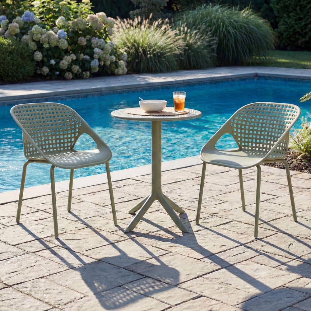 Zoe Sage Green 3-Piece Plastic Round Table Patio Outdoor Bistro Set Chair with Metal Legs