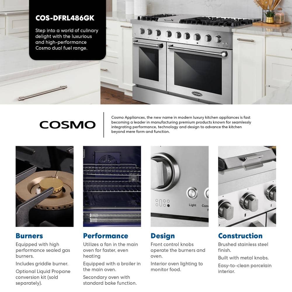 48 in. Stainless Steel Dual Fuel Range with Double Oven and Griddle