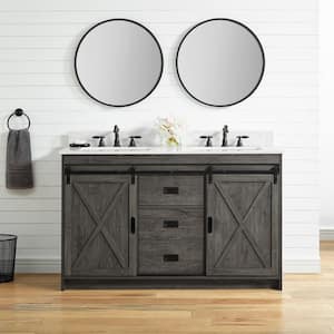Rafter 54 in. W x 22 in. D Bath Vanity in Charcoal Gray with Carrara White Engineered Stone Vanity Top with White Sinks