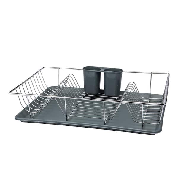 Kitchen Details 3-Piece Chrome Dishrack with Tray in Grey
