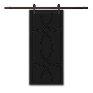 30 in. x 84 in. Black Stained Composite MDF Paneled Interior Sliding Barn Door with Hardware Kit