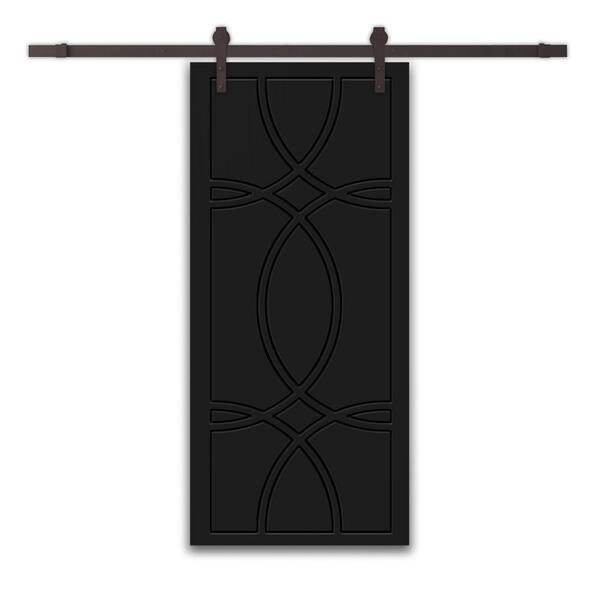 CALHOME 30 in. x 84 in. Black Stained Composite MDF Paneled Interior Sliding Barn Door with Hardware Kit