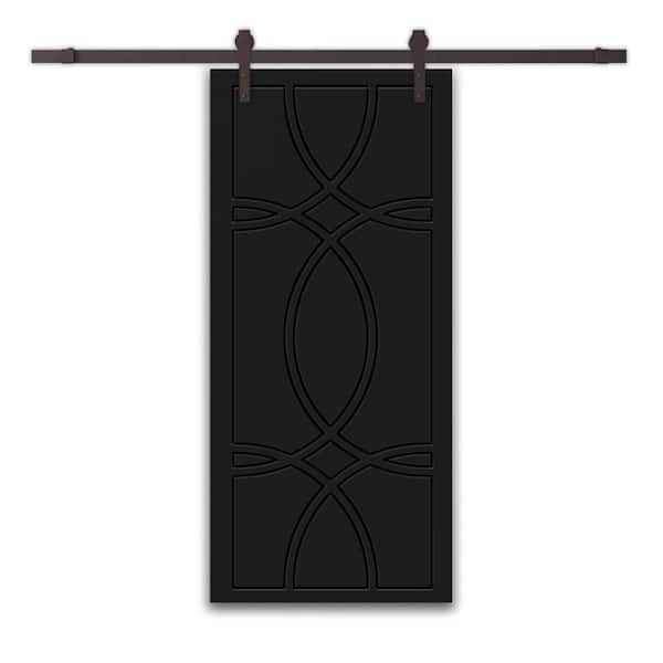 CALHOME 42 in. x 96 in. Black Stained Composite MDF Paneled Interior Sliding Barn Door with Hardware Kit