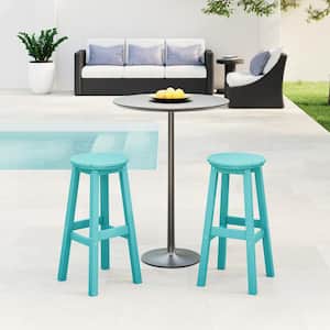 Laguna 29 in. HDPE Plastic All Weather Backless Round Seat Bar Height Outdoor Bar Stool in Turquoise (Set of 2)