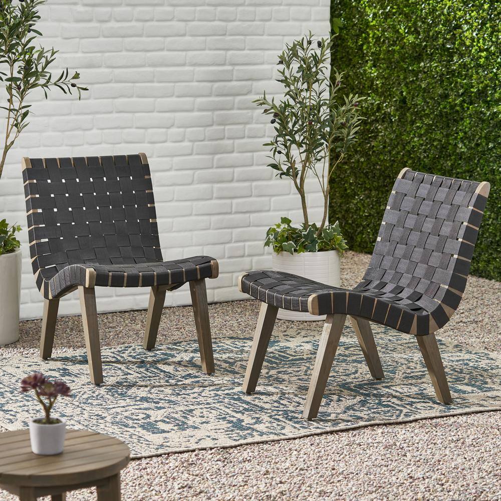Black and Gray Acacia Wood Rope Weave Armless Lounge Chairs