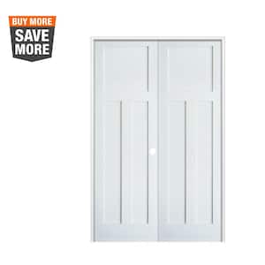 64 in. x 96 in. Craftsman Shaker 3-Panel Left Handed MDF Solid Core Primed Wood Double Prehung Interior French Door