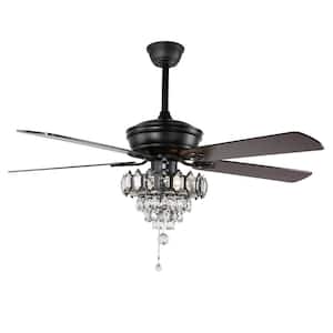 52 in. Black Crystal Ceiling Fan with Light Kit and Remote Control
