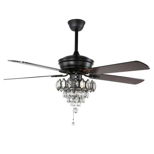 52 in. Black Crystal Ceiling Fan with Light Kit and Remote Control Ceiling Fans With Lights