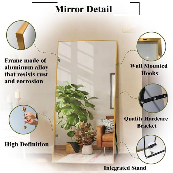 Full Length Mirror, Round Corner Aluminum Alloy Frame Floor Full Body Large  Mirror, Stand or Leaning Against Wall 65x22