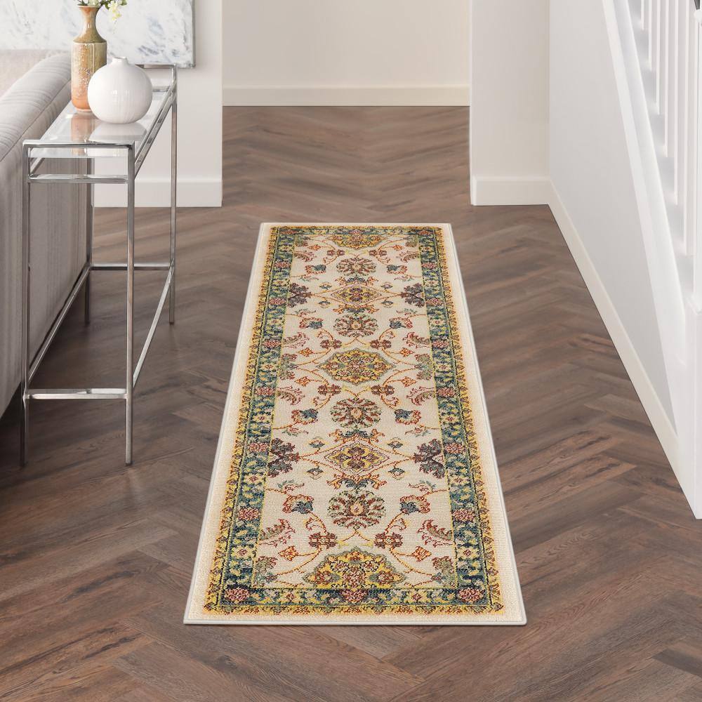 Ivory Gold Floral Persian Synthetic Runner Rug 2'2" x 7'6"