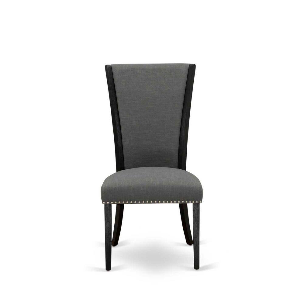 Natural Oak Finish 7-Piece Dining Set with Dark Gray Fabric Chairs