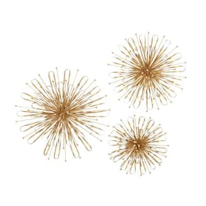 Metal Gold Starburst Wall Decor with Orb Detailing (Set of 3)