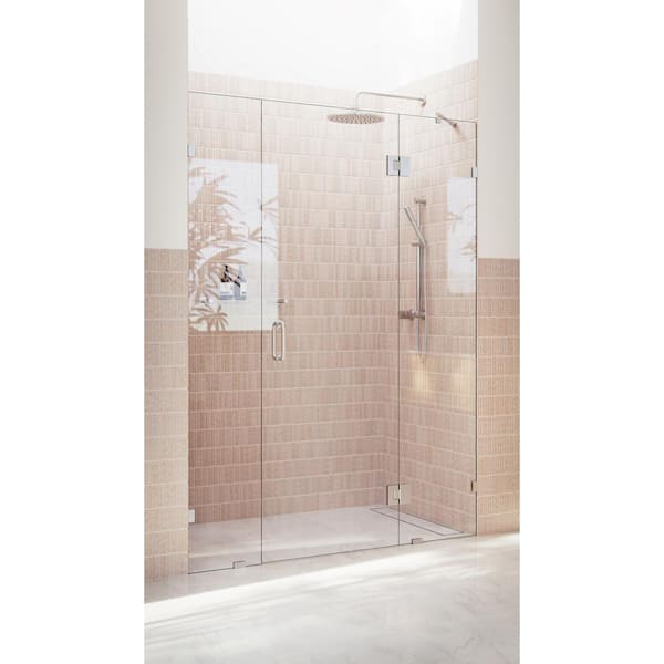 Stellar 56.75 in. W x 78 in. H Glass Hinged Pivot Frameless 3-Panel Inline Shower Door in Brushed Nickel