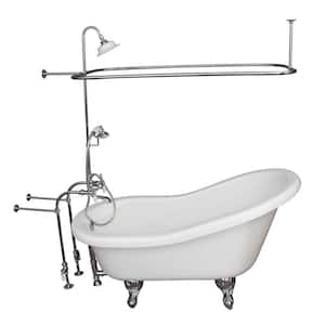 5 ft. Acrylic Ball and Claw Feet Slipper Tub in White Polished Chrome Accessories