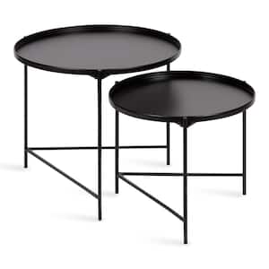 Ulani 23.00 in. Black Round Metal End Table with 2-Pieces