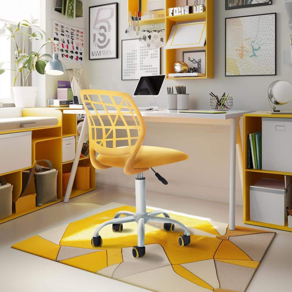 Car Mesh Ergonomic Swivel Task Chair in Yellow with Adjustable Height and Breathable Back Support for Teens -  Homy Casa, CAR YELLOW Ⅰ