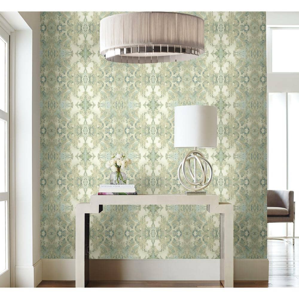 Spa Blue and Green Grasscloth Peel and Stick Wallpaper