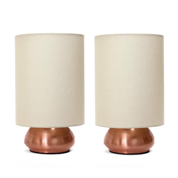 Creekwood home 9 in. Chic Elongated Shade Mini Touch Lamp Duo, Rose Gold with Cream Shades