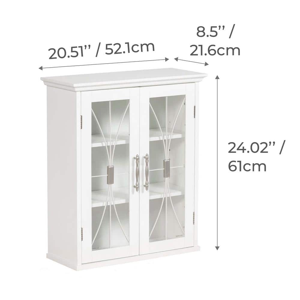 White Engineered Wood Wall Cabinet with Tempered Glass Doors