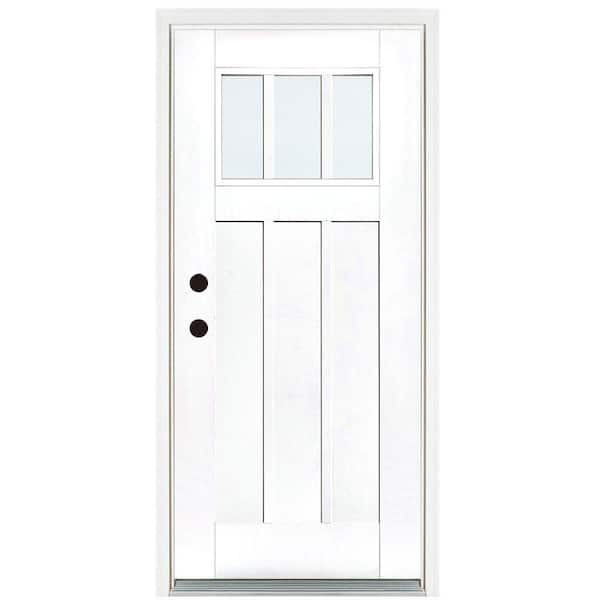 MP Doors 36 in. x 80 in. Smooth White Right-Hand Inswing 3-Lite LowE Classic Craftsman Finished Fiberglass Prehung Front Door