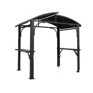 8 ft. x 5 ft. BBQ Gazebo Grill Tent Arc Roof Grill Canopy with Double Galvanized Steel Roof and 2 Side Shelves, Grey