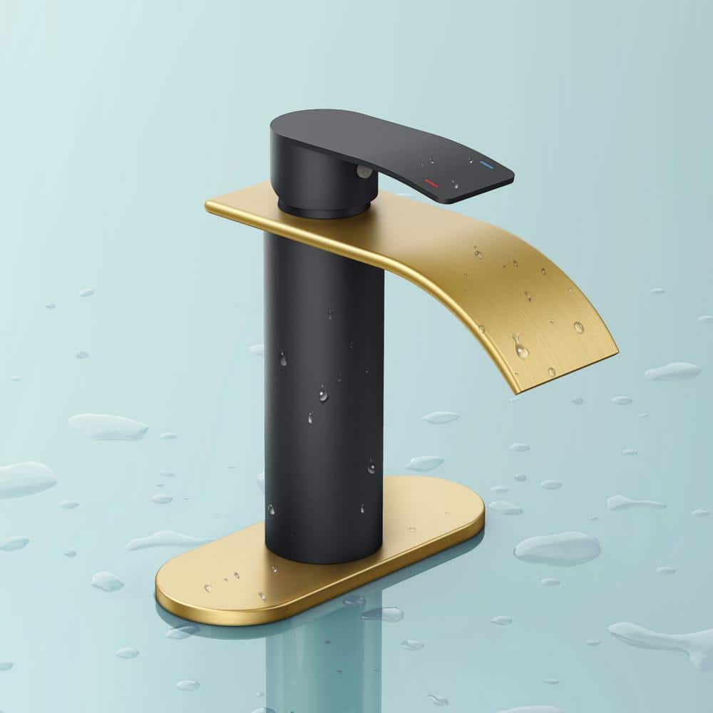 Black and Brushed Gold Stainless Steel Single Handle Bathroom Faucet
