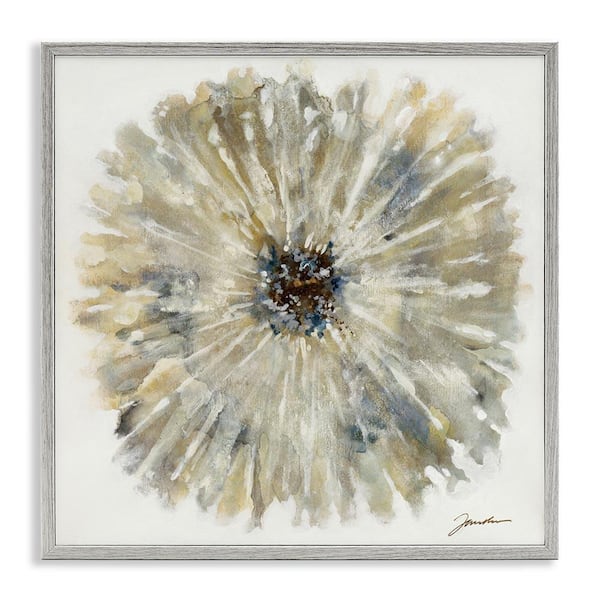 Neutral Rustic Abstract Flower by Liz Jardine Gray Framed Nature Giclee Art Print 24 in. x 24 in.