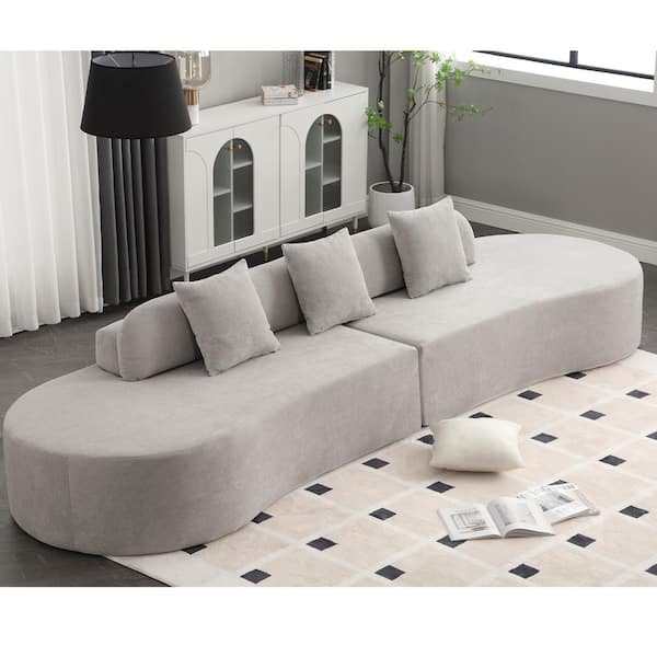 J&E Home 130.5 in. Velvet 2-Piece Deep Seat Apartment Modular Curved Sectional Sofa in. Gray