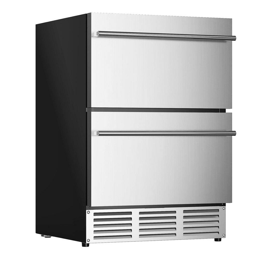24 in. 4.9 cu. Ft. Undercounter Freestanding/Built-in Double Drawer Refrigerator in Silver, Stainless Steel, 2-Baskets